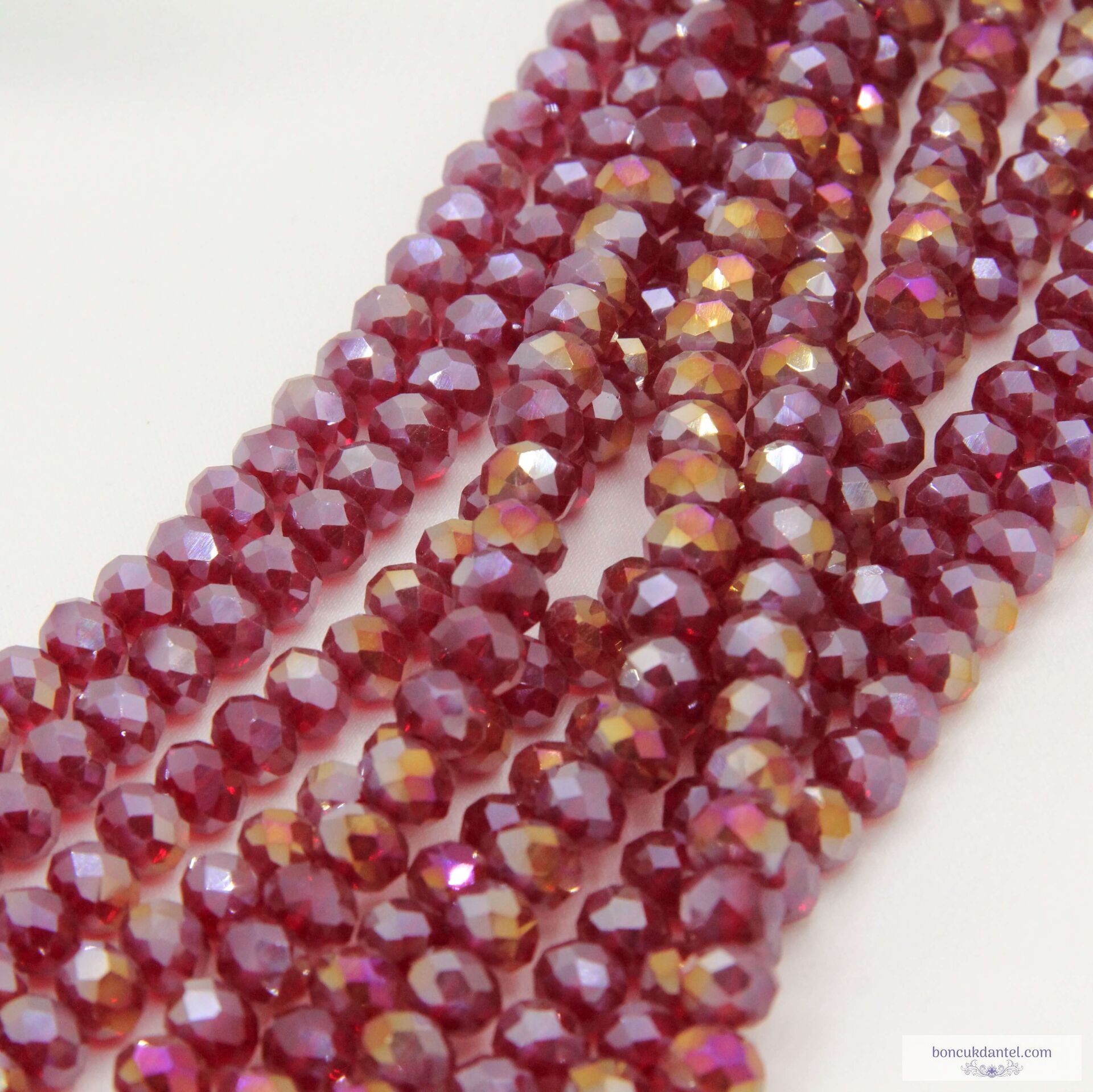 8mm Basık Dizi Kristal Bordo Janjan