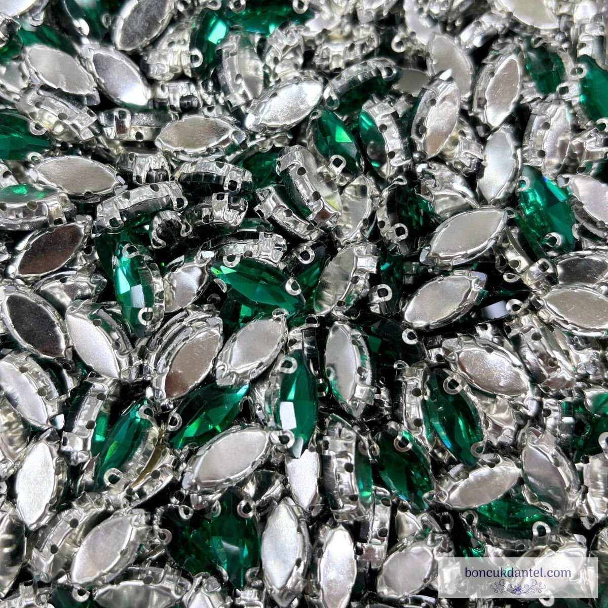 Kasalı Cam Taş Mekik - Green Zircon ~ Z.Yeşil Rengi (100 Adetli Paket)