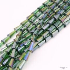 6x12 mm Huni Şeklinde Dizi Kristal Zümrüt Yeşil Janjanlı