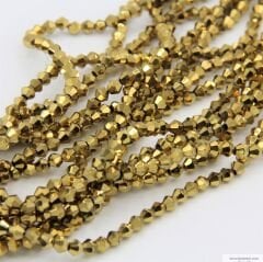 4mm Piramit Dizi Kristal Kaplama Gold Rengi