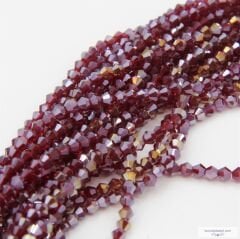 4mm Piramit Dizi Kristal Bordo Janjanlı Renk