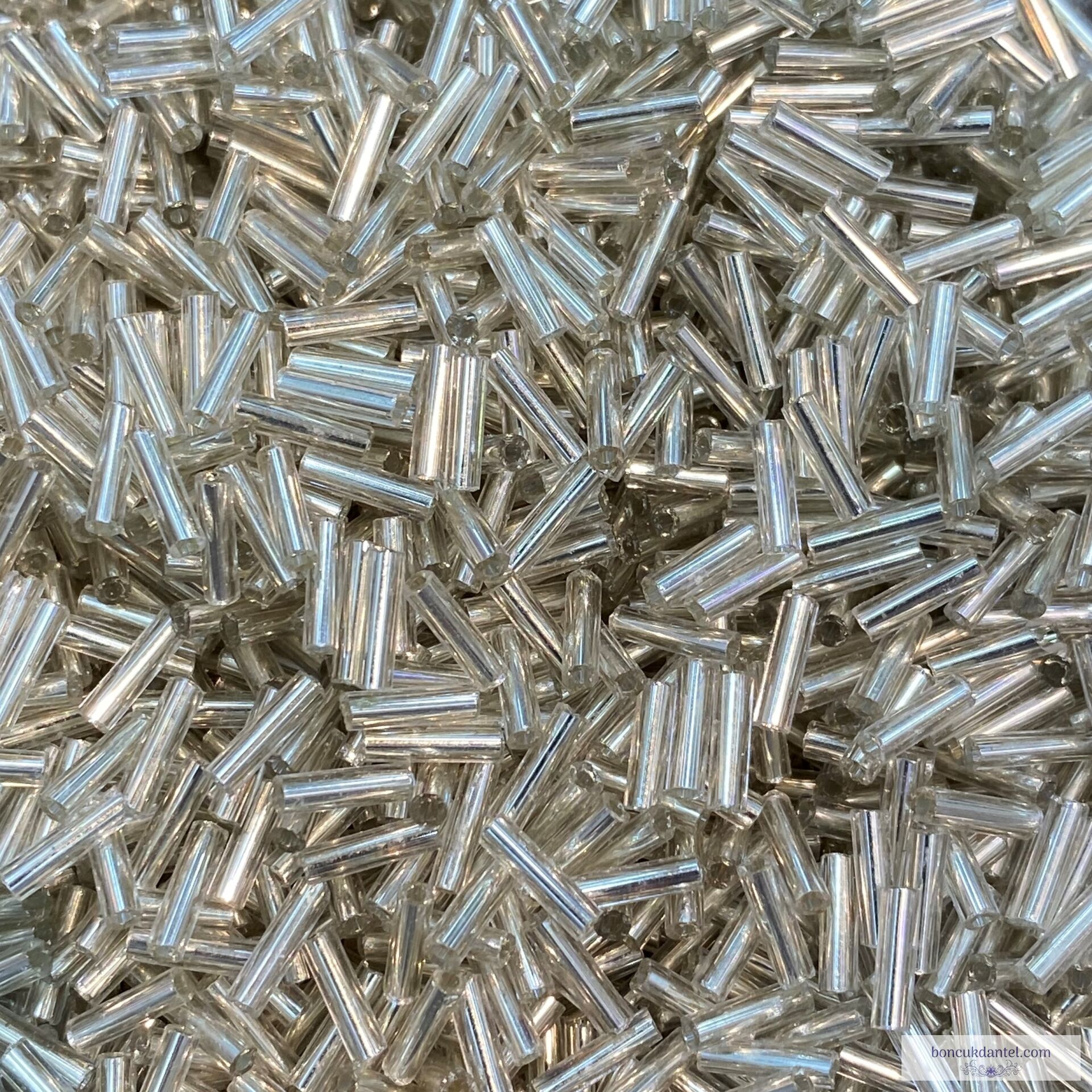 Boru Cam Boncuk Klasik Boy Gümüş Rengi 100 gram