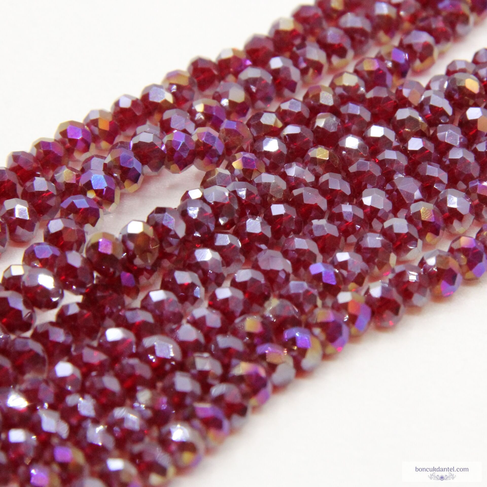 6mm Basık Dizi Kristal Bordo Janjanlı Renk