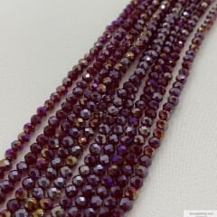 4mm Basık Dizi Kristal Bordo Rengi