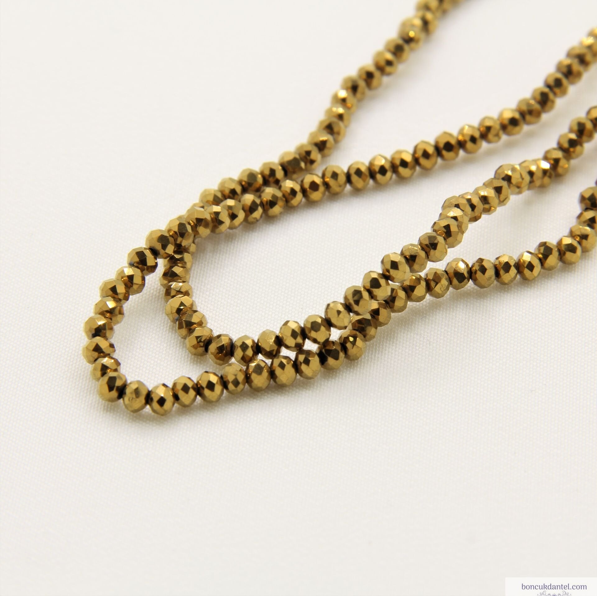 3mm Basık Dizi Kristal Kaplama Gold Rengi