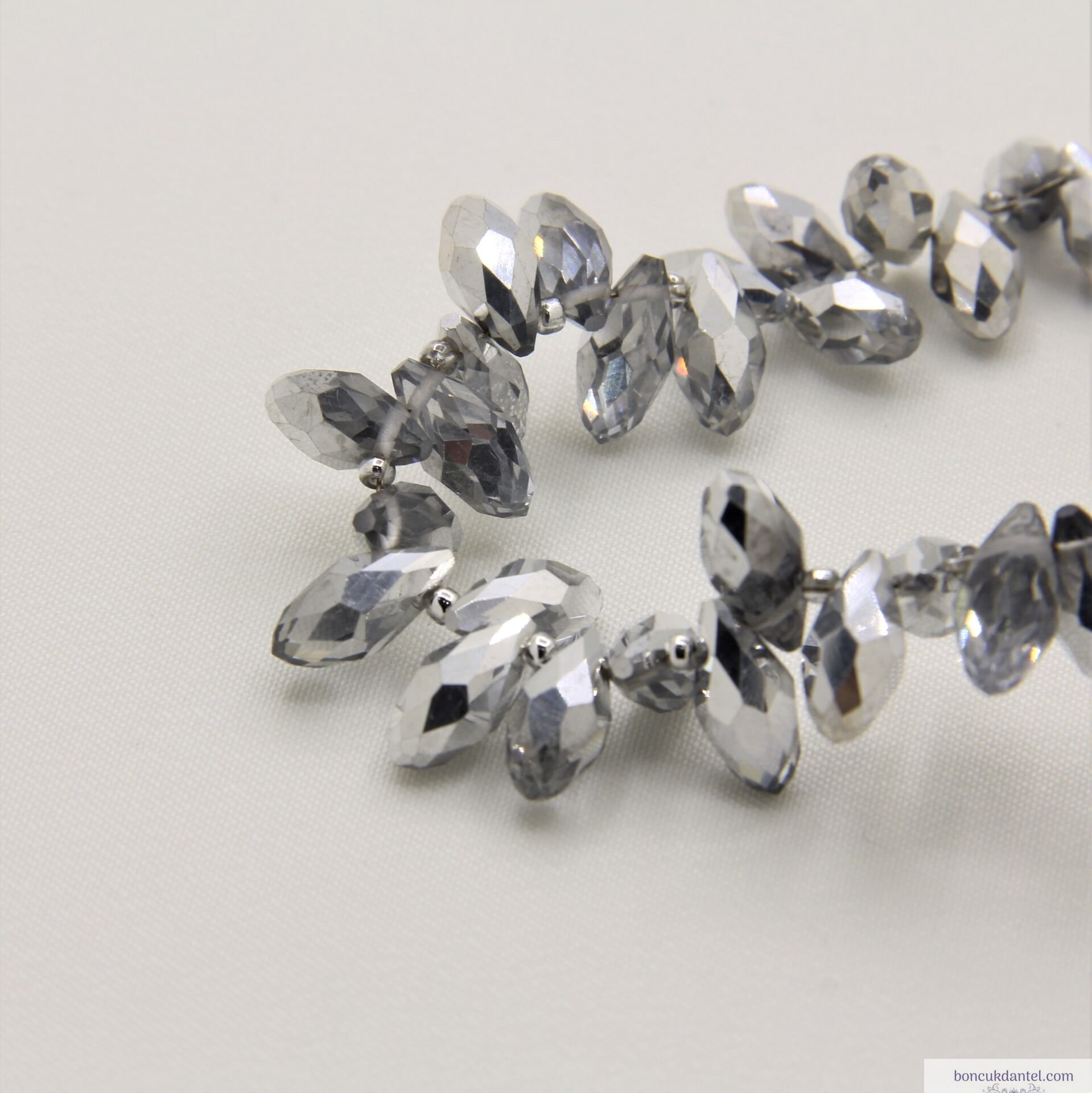 6x12mm Damla Dizi Kristal Çift Taraflı Gümüş Rengi