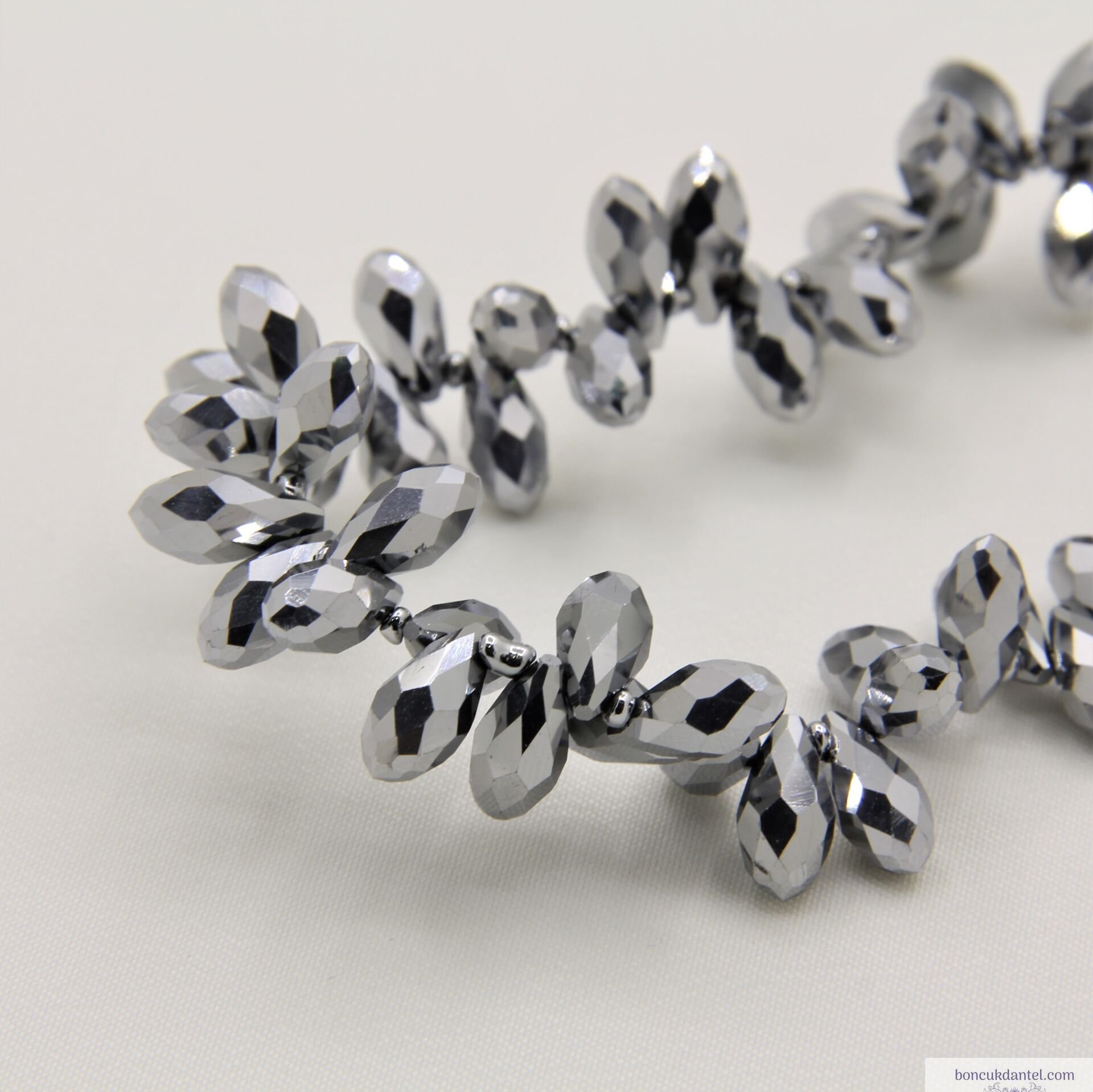 6x12mm Damla Dizi Kristal Kaplama Gümüş Rengi