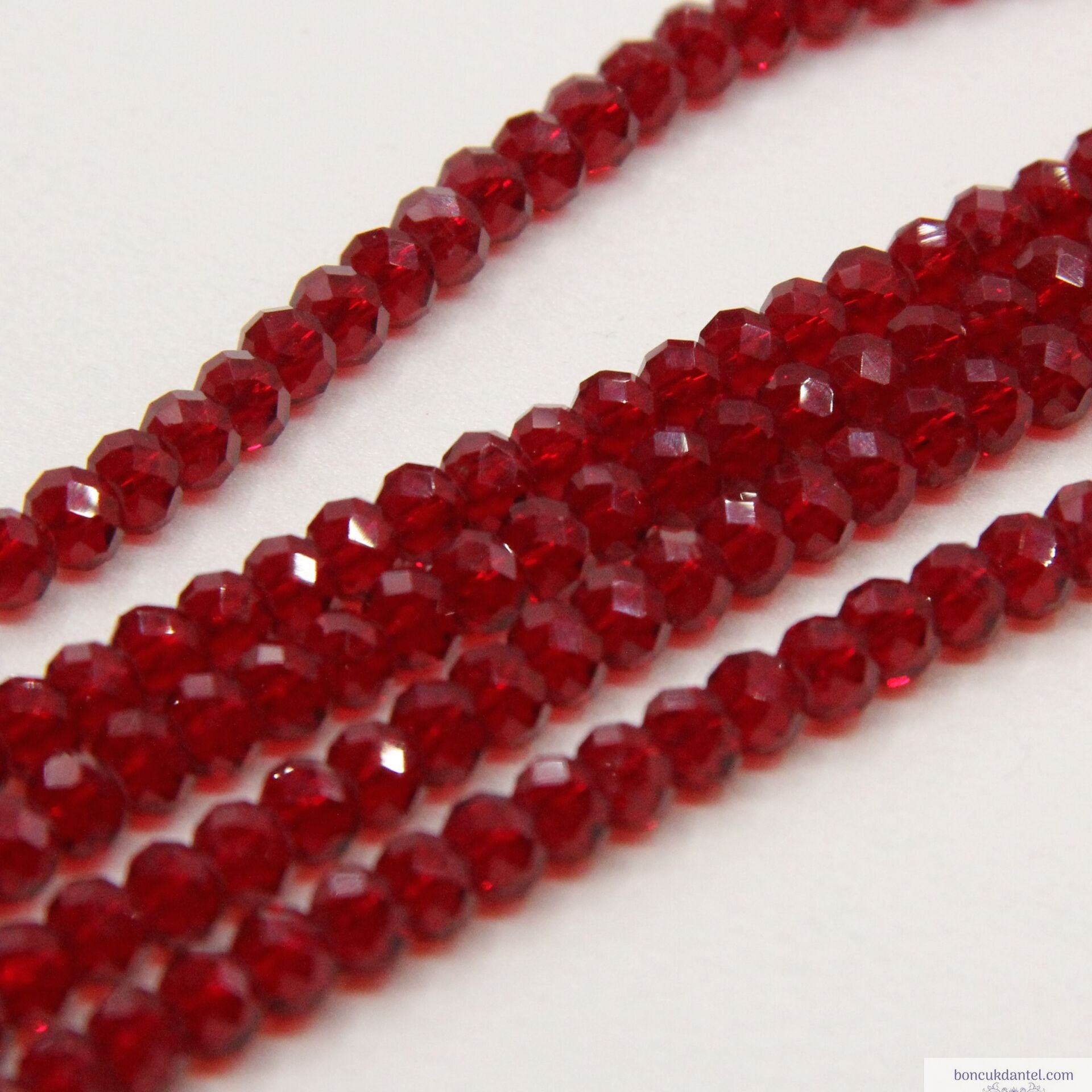 6mm Basık Dizi Kristal Şeffaf Bordo Rengi