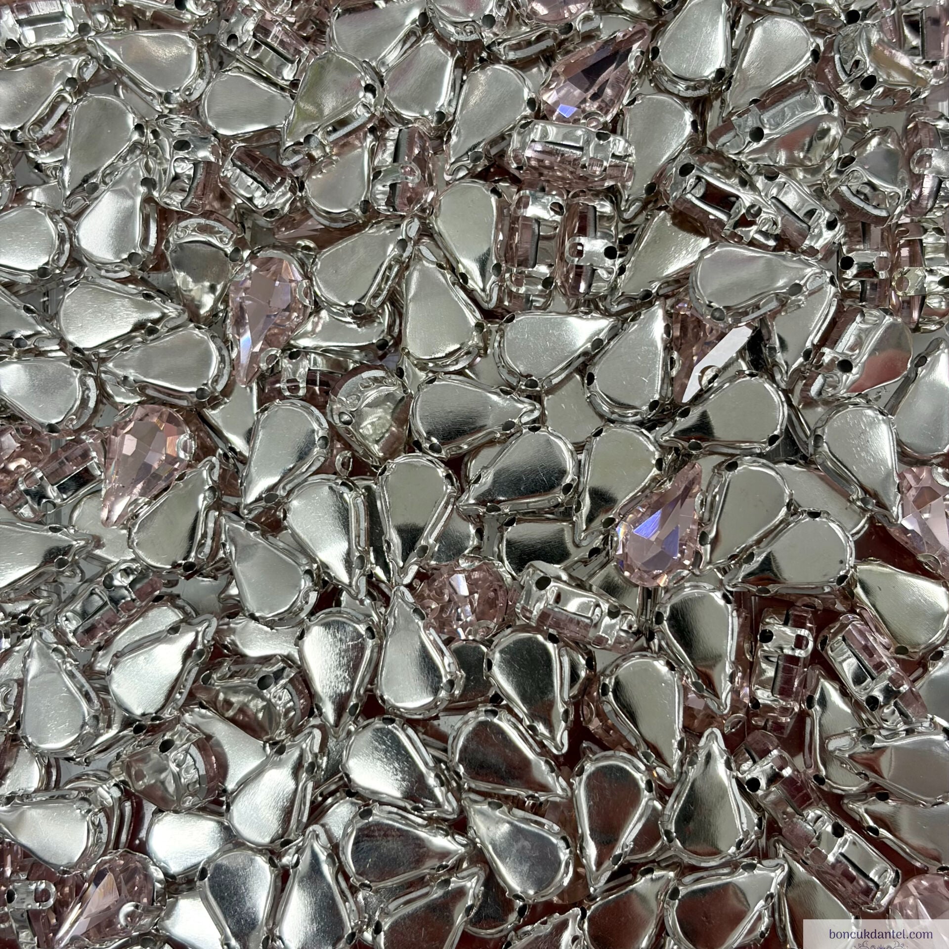 8x13mm Damla Kasalı Cam Taş Renkleri (100'lü) Paket Pembe