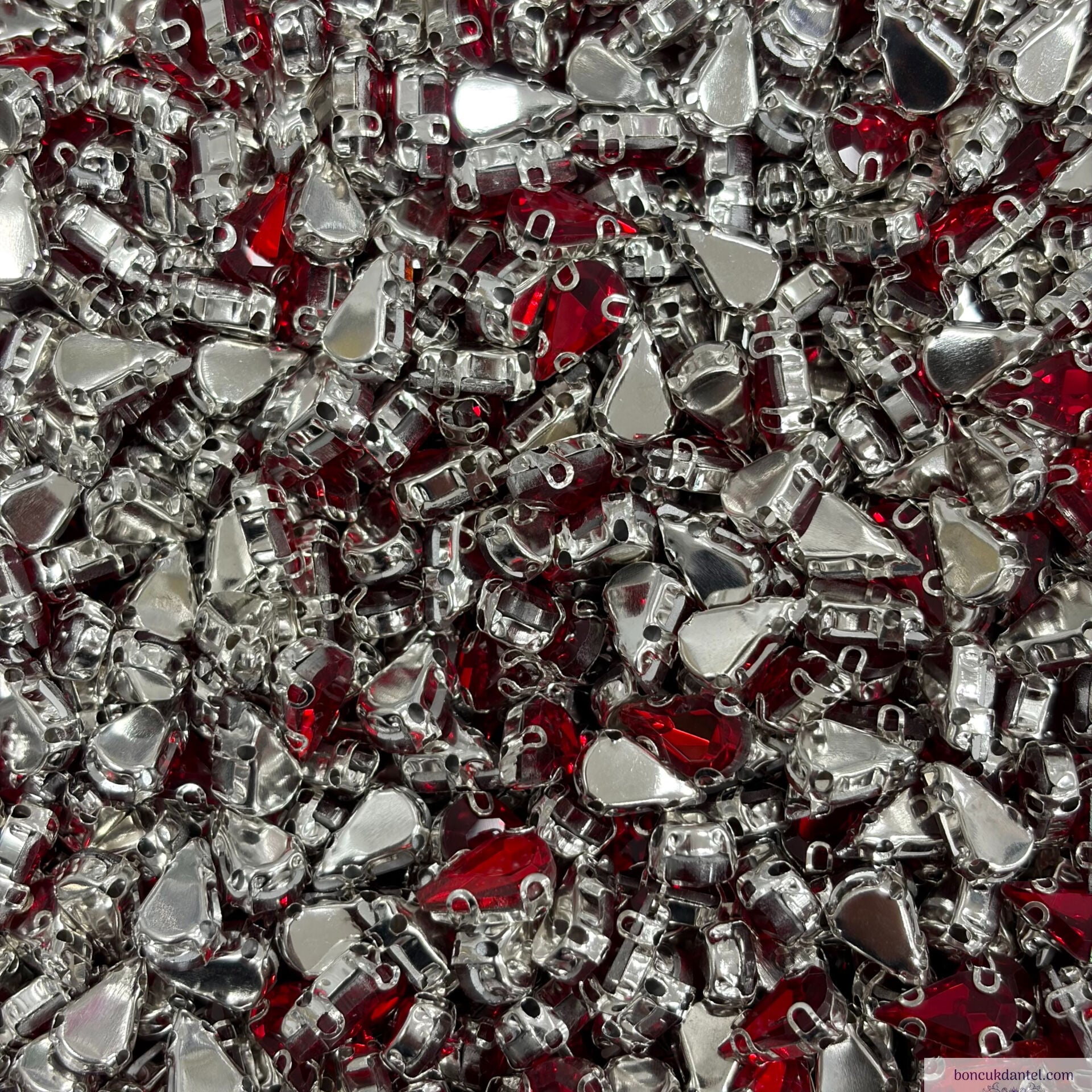 6x10mm Damla Kasalı Cam Taş Renkleri (100'lü) Paket Kırmızı