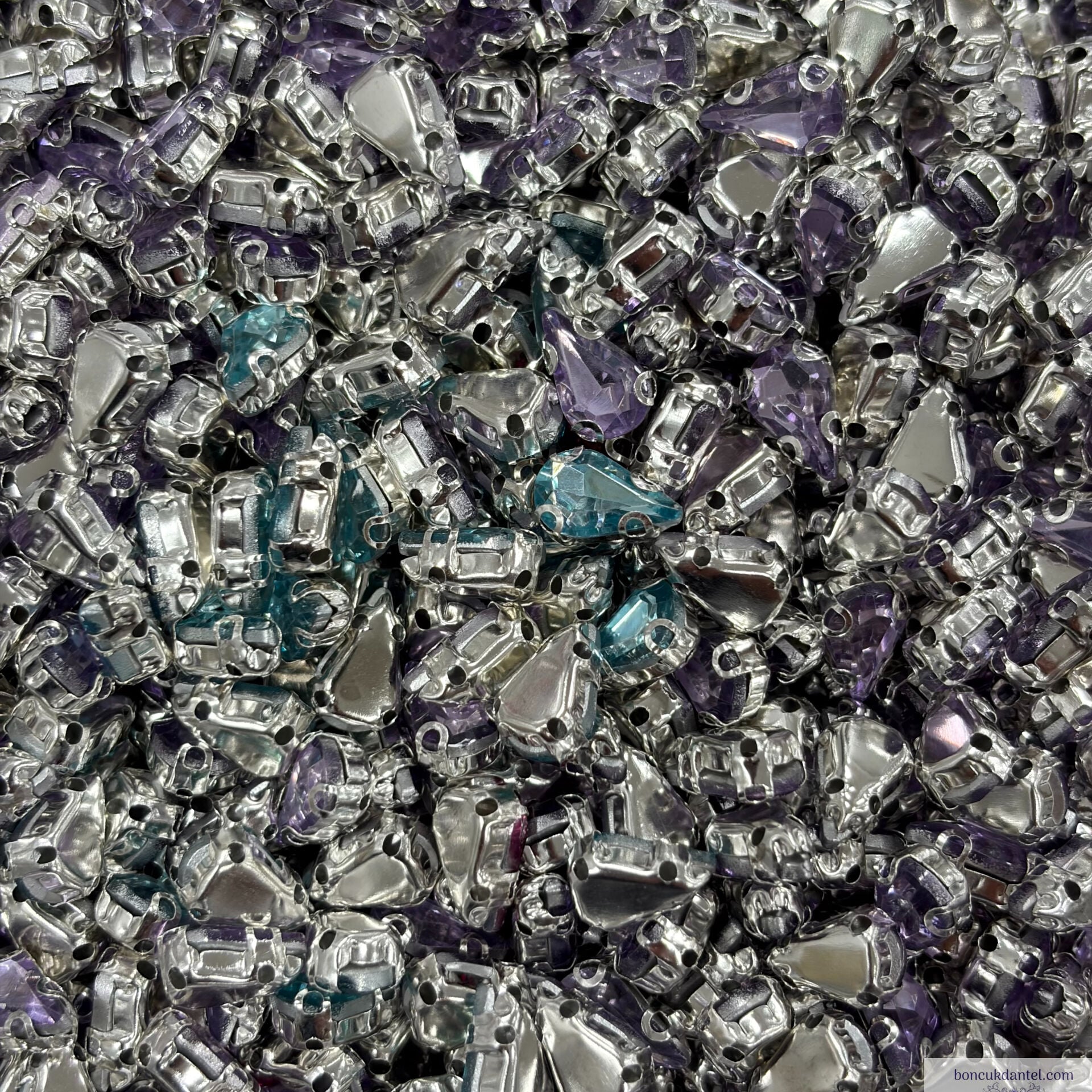 6x10mm Damla Kasalı Cam Taş Renkleri (100'lü) Paket Lila